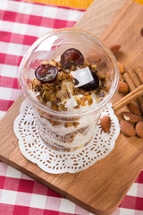 Creamy dessert in plastic cup