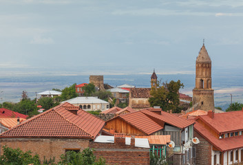 Fototapeta premium The city with tiled roofs on a high hill 