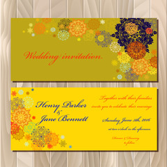 Winter snowflakes design wedding invitation card. Wedding Vector illustration
