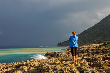 Fototapeta premium młoda kobieta patrząc na morze