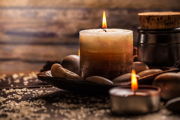 Spa and wellness setting with candles - Powered by Adobe