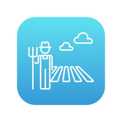 Farmer with pitchfork line icon.