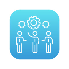 Businessmen under the gears line icon.