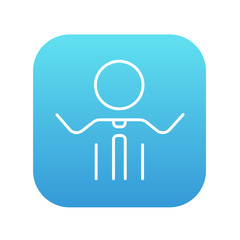 Man with raised arms line icon.