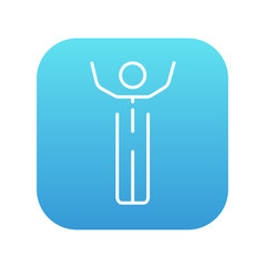 Man with raised arms line icon.