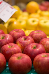 Apple, red and yellow Japanese apple with customer hand in fresh market, Japan