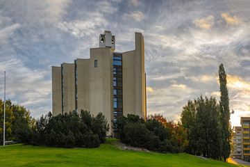 Sunrise view to Kaleva Church in Tampere, Finland