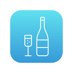 Bottle of champaign and glass line icon.