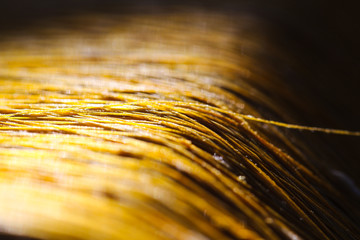 gold raw silk thread , black background