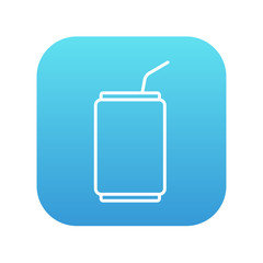 Soda can with drinking straw line icon.