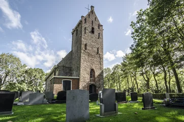Foto op Canvas oude kerk op het Friese platteland © tjis1964