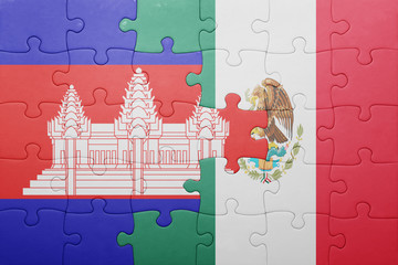 puzzle with the national flag of cambodia and mexico
