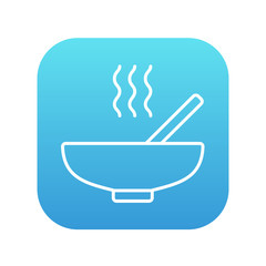 Bowl of hot soup with spoon line icon.