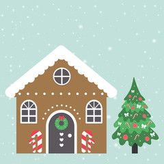 christmas house building and fir-tree 