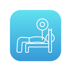 Man lying on bench and lifting barbell line icon.