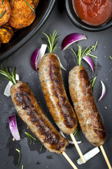 Sausages with Rosemary and Sweet Potato Fries