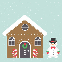 christmas house building and snowman