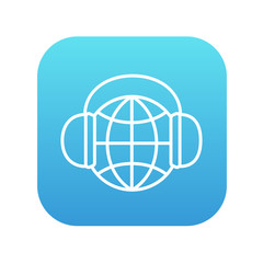 Globe in headphones line icon.