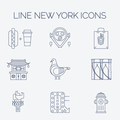 Set of linear NewYork icons.
