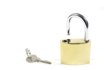 Open Padlock And Key Isolated On White Background