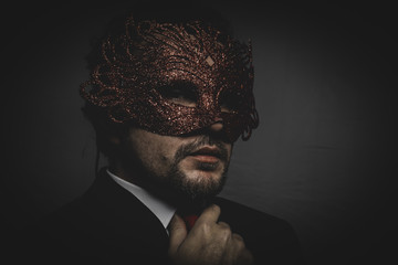 Business man mysterious Venetian mask with frills