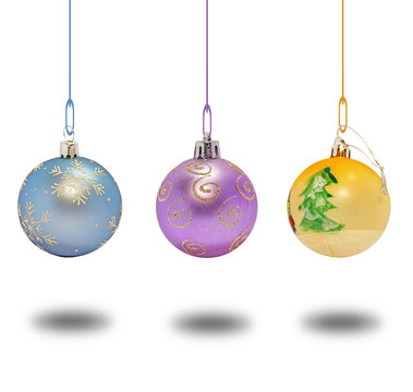 Several christmas decorative ball on white background