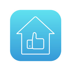 Thumb up in house line icon.