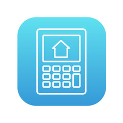 Calculator with house on display line icon