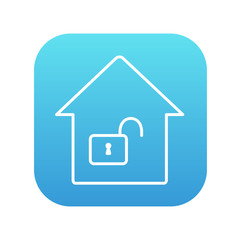 House with open lock line icon.