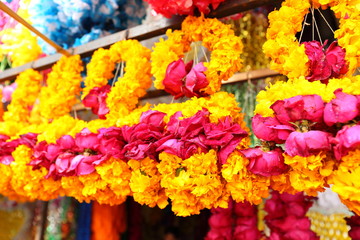 Flower rings hung on the store