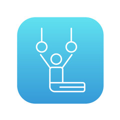 Gymnast performing on stationary rings line icon.