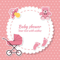 Baby shower girl, invitation card.