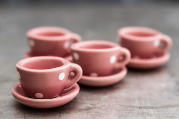 Little Pink Toy Porcelain Cups and Plates with White Dots