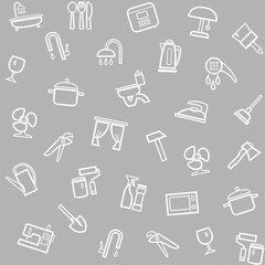 Household goods, home, background, seamless, gray. 