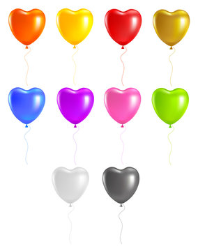 Set colored heart balloons. Isolated on white background