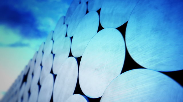 Industral animation of aluminum billets infinite stack. Manufacture. HD