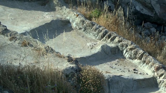 System  for catchment rainwater and the morning dew on the Greek islands, zoom, Therasia, Greece.
