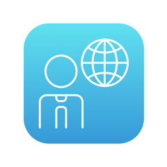Man with globe line icon.