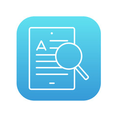 Tablet and magnifying glass line icon.