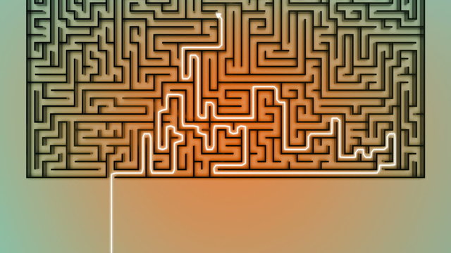 The top view animation of successful finding exit way in a huge maze. HD
