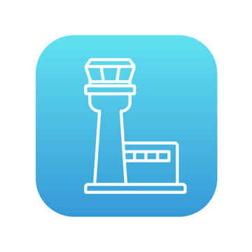 Flight control tower line icon.
