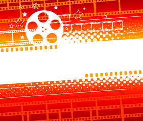 Abstract film industry. Film reel on the background of stars