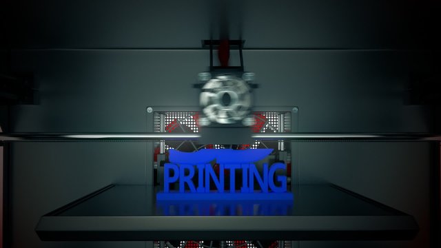 Creative model of the 3d printing text printed in the 3d printer device.