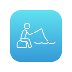 Fisherman sitting with rod line icon.