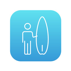 Man with surfboard line icon.