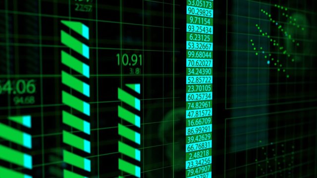 Advanced futuristic graphic interface. Displays abstract diagrams and charts.