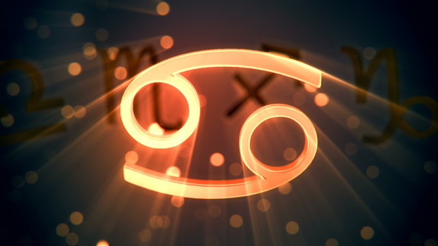 Animation of rotating Cancer zodiac sign. Inspiring shining. Loopable. HD