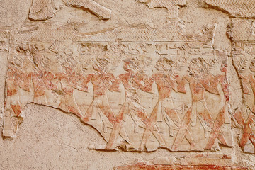 bas-relief on the wall of the temple of Hatshepsut