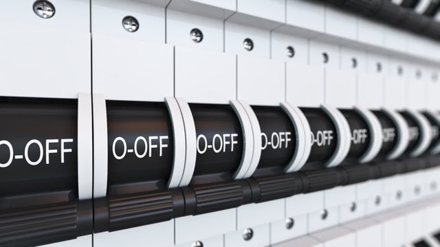 Trip Switch Fuse box. Switches "OFF" position. Electricity Power Fuse Circuit