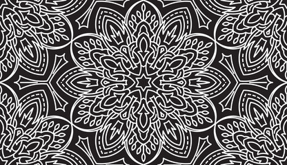 Seamless Abstract Tribal Black-White Pattern. Hand Drawn Ethnic
